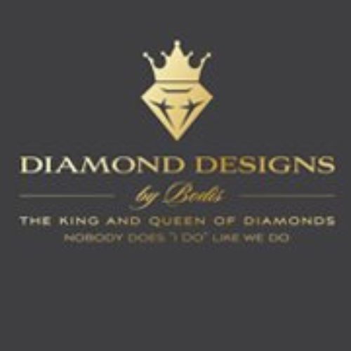 Logo of Diamond Designs by Bodis featuring a gold crown and stylized diamond icon, with the tagline "The King and Queen of Diamonds, Nobody Does 'I Do' Like We Do" on a dark background. - Rice Lake Chamber of Commerce