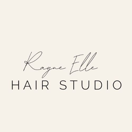 Rayne Elle Hair Studio," written in elegant cursive and bold fonts, graces the plain beige background, reminiscent of the serene beauty found in the Lake States Environmental region. - Rice Lake Chamber of Commerce