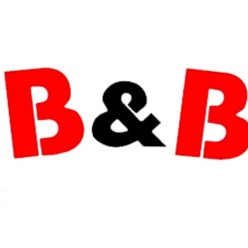 Logo featuring the letters "B & B" of B&B Electric, with the 'B's in red and the '&' in black, positioned against a white background. - Rice Lake Chamber of Commerce